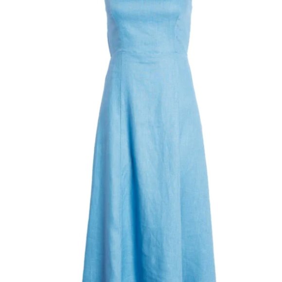 REFORMATION STARFRUIT SLEEVELESS OPEN BACK LINEN PARISIAN BLUE MIDI DRESS sz 12 - Picture 9 of 10